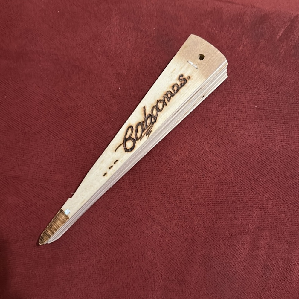 Handcrafted Wooden Fan with Floral Design Bahamas - Picture 3 of 5
